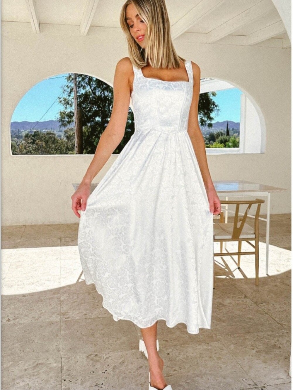 Show Me Your MuMu Nina Midi White Floral Satin Dress Size L
